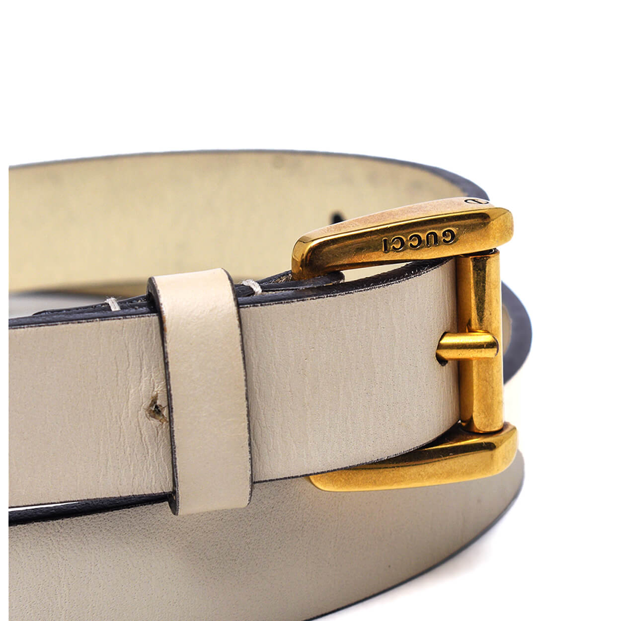 Gucci - Cream Leather Classic Buckle Belt